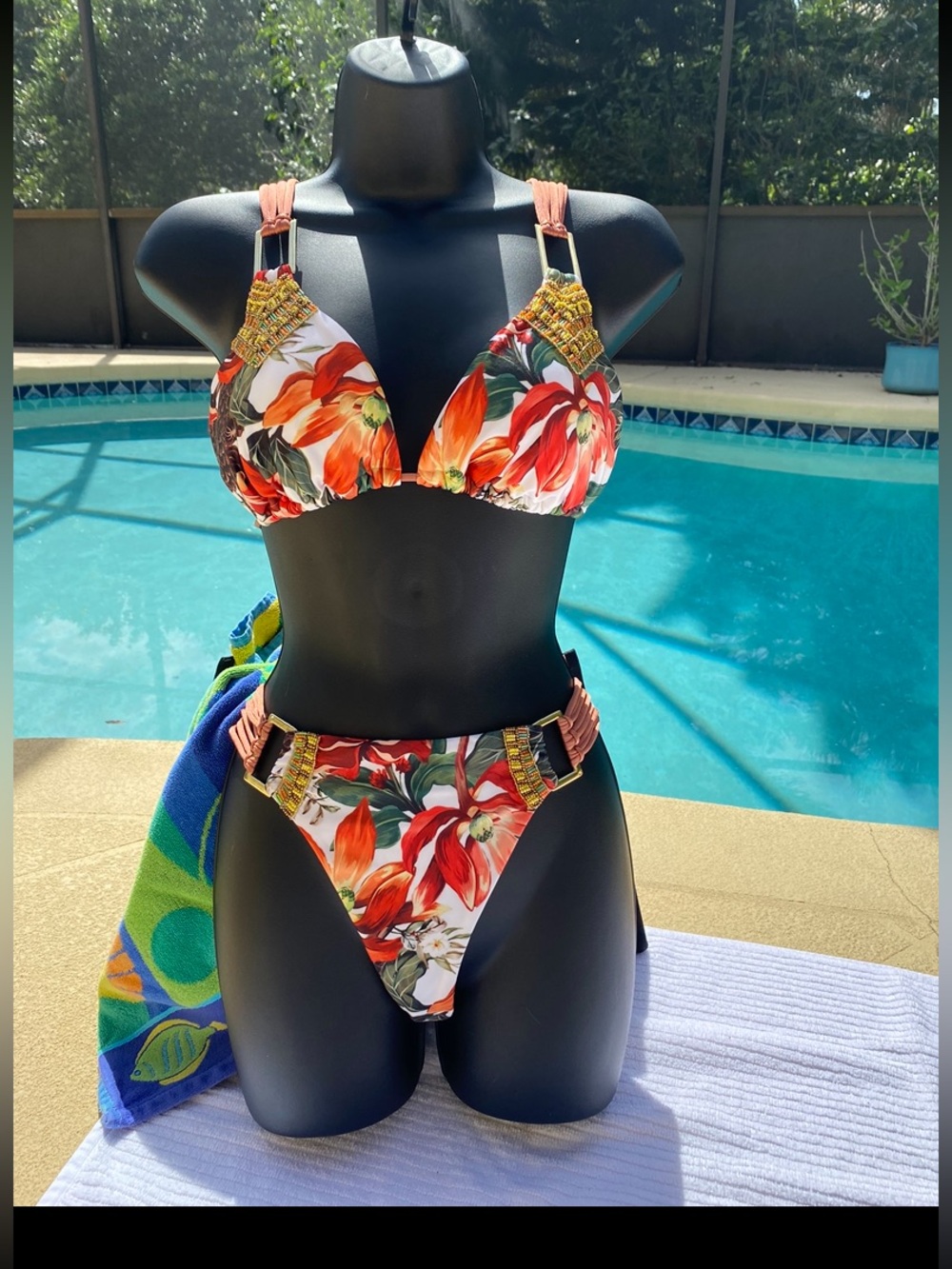 Floral Orange Push-Up Bikini Set by